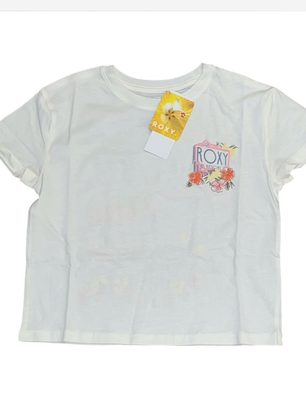 Roxy White Floral Jeep Resort Beach Girls Tee Short Sleeve Shirt NWT Small 7